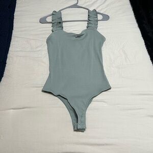 ALYA Sage Green Ribbed Bodysuit